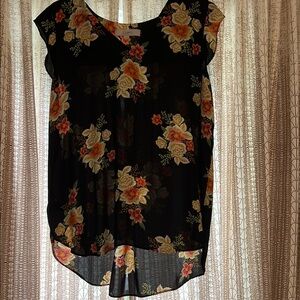 LOFT Black Asymmetrical Blouse with Pink Accents